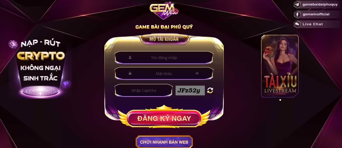 Người chơi cần truy cập vào trang web chính thức của Gemwin